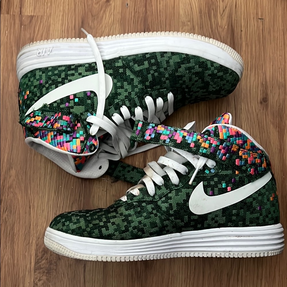 Nike Green Sneakers with White Accents and Animal Print